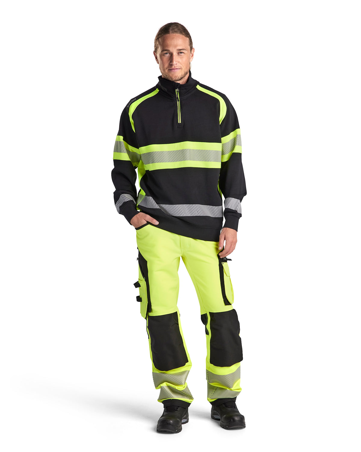 Blåkläder 3553 Warnschutz Zip-Sweatshirt Kl. 1 – schwarz/gelb