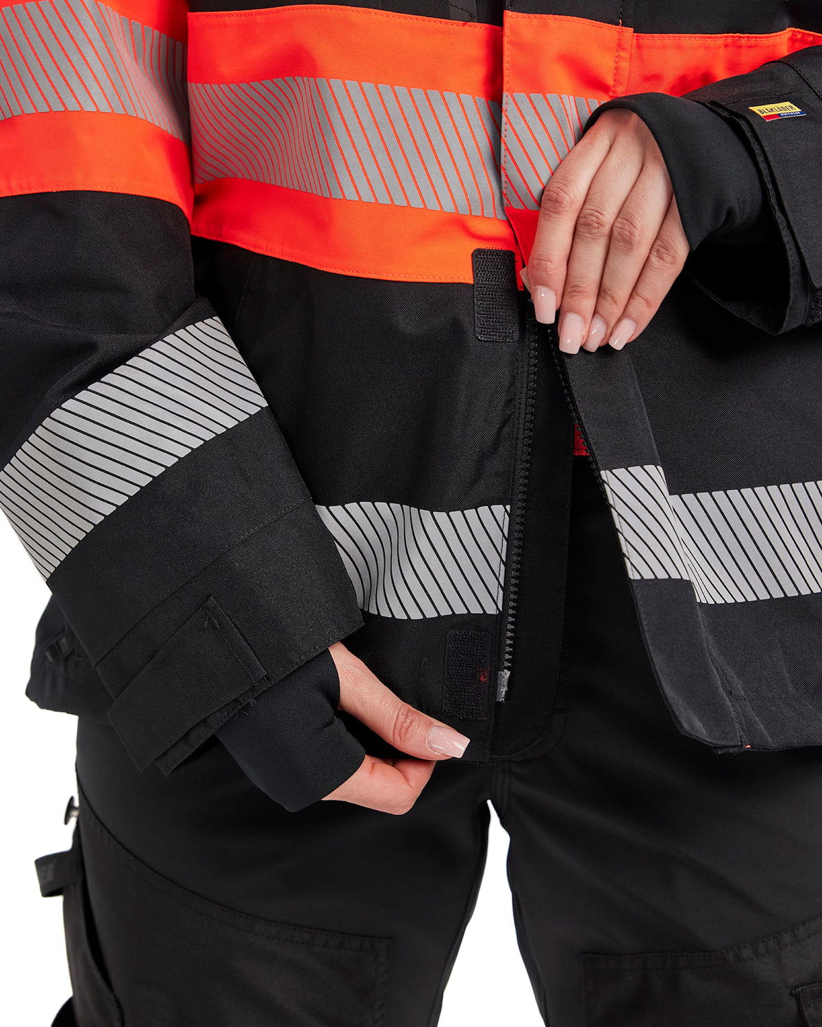 Blåkläder Damen 4430 Warnschutz Regenjacke Kl. 1 – schwarz/rot