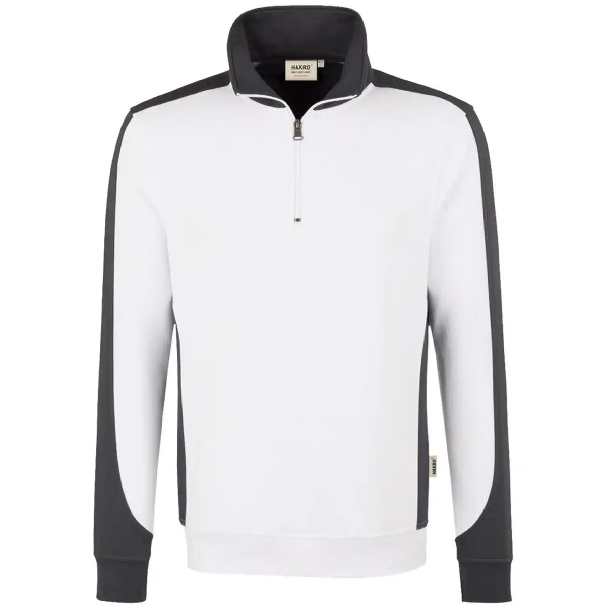 Hakro Performance 476 Zip-Sweatshirt Contrast – weiß