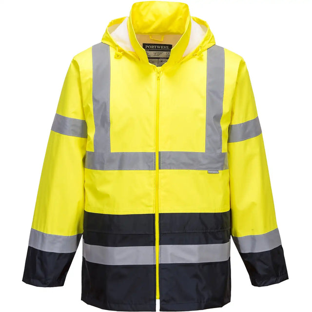 Portwest H443 Kontrast Warnschutz PVC-Regenjacke – gelb/marine