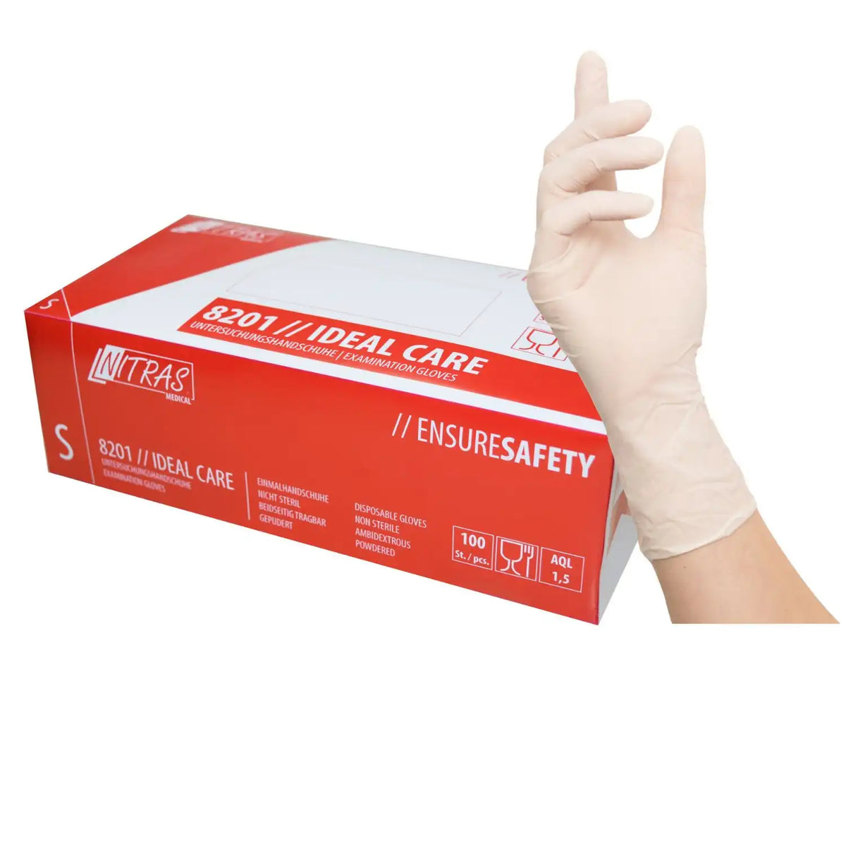 Nitras 8201 Ideal Care P 100 Stk. Latex Einweghandschuhe