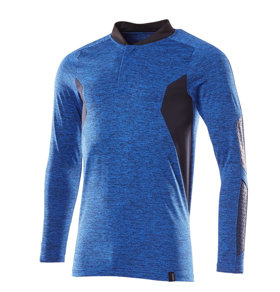 Mascot Coolmax Pro Accelerate Langarm-Poloshirt – azurblau/schwarzblau