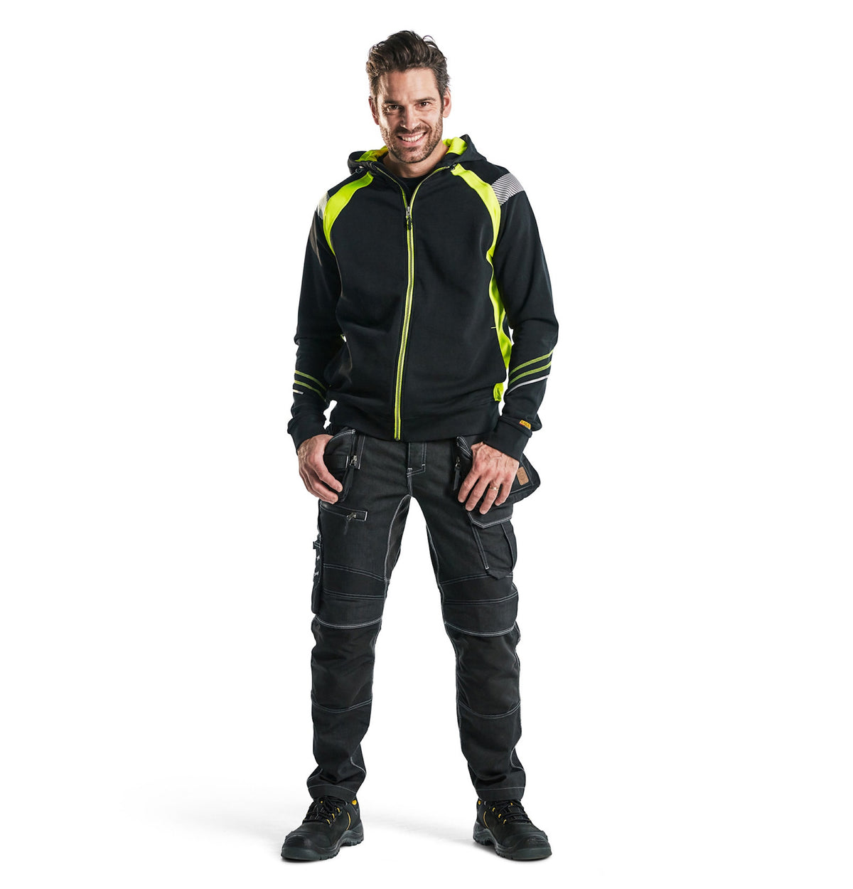 Blåkläder 3433 Kapuzen-Sweatjacke – schwarz/gelb