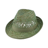 Fiebig Strohhut Trilby Gartenhut grün mit gleichfarbigem Band