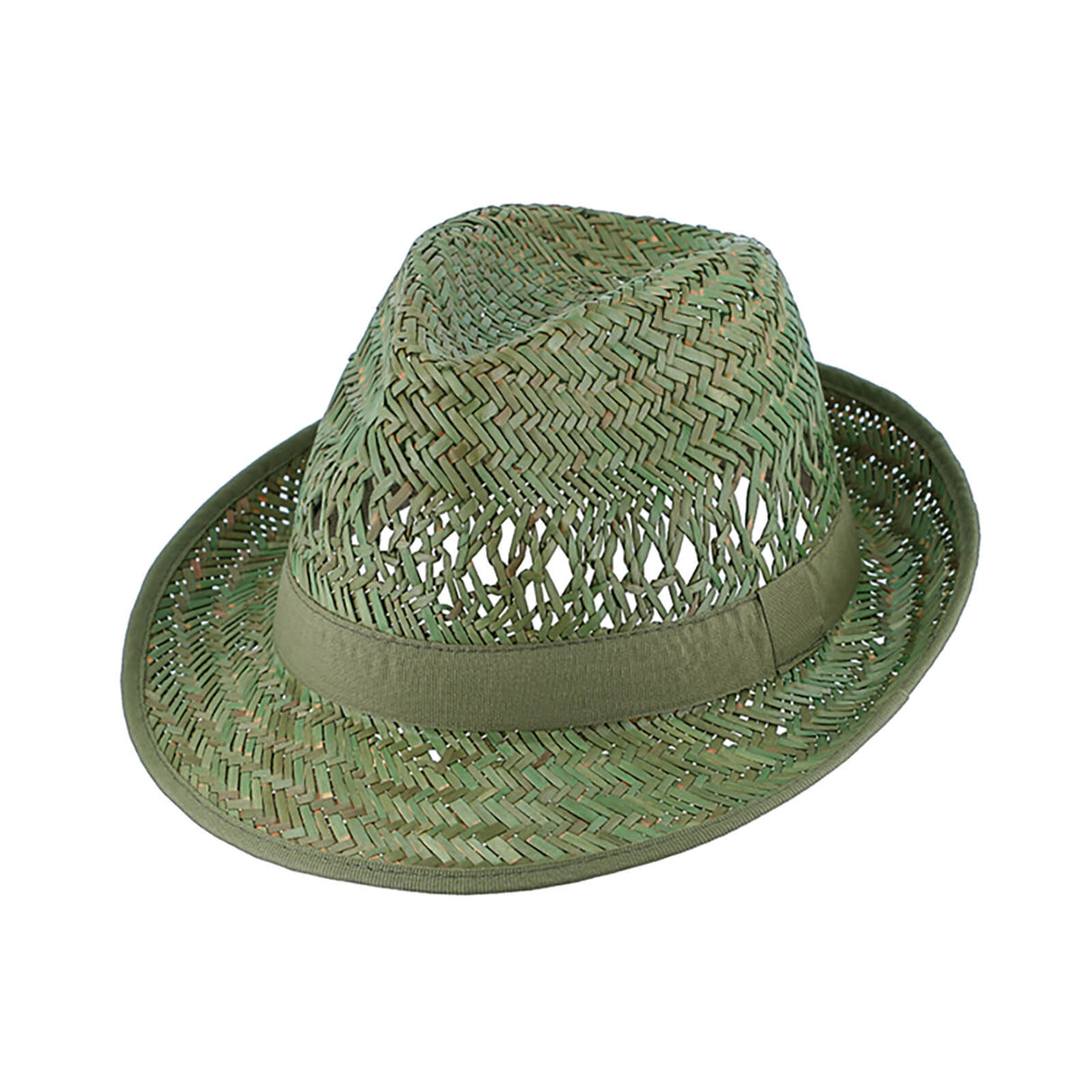 Fiebig Strohhut Trilby Gartenhut grün mit gleichfarbigem Band